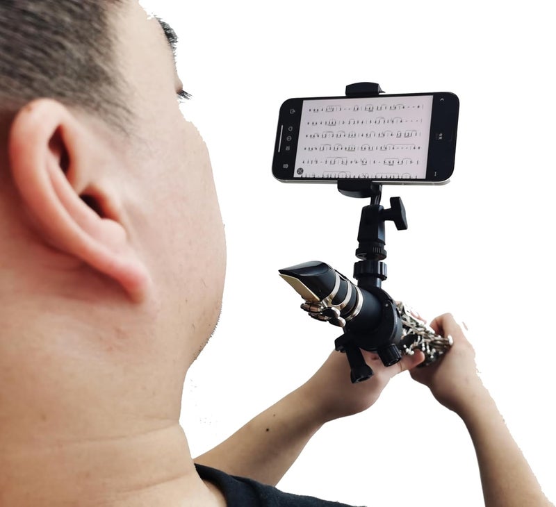 BEIIRLLA Clarinet Lyre,Professional Clarinet&Trumpet Sheet Music Lyre,Adjustable Lyre for Marching Band Phone Holder,Compatible with Smartphones,for Musicians on the Move Easily Read PDF sheet music&Take video - Image 4